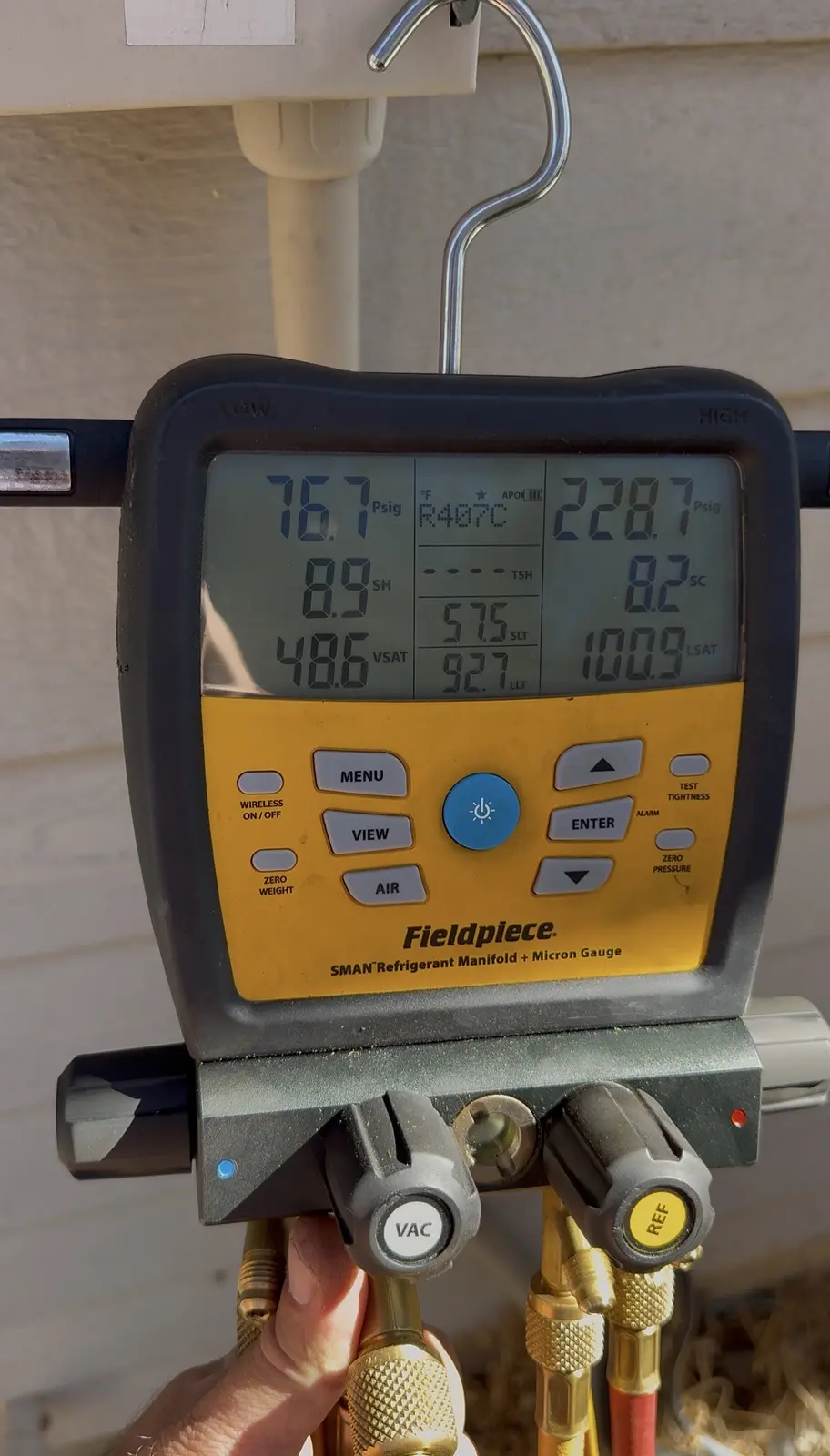 R407C pressures, superheat, and subcooling after AC compressor replacement in Lincoln, CA