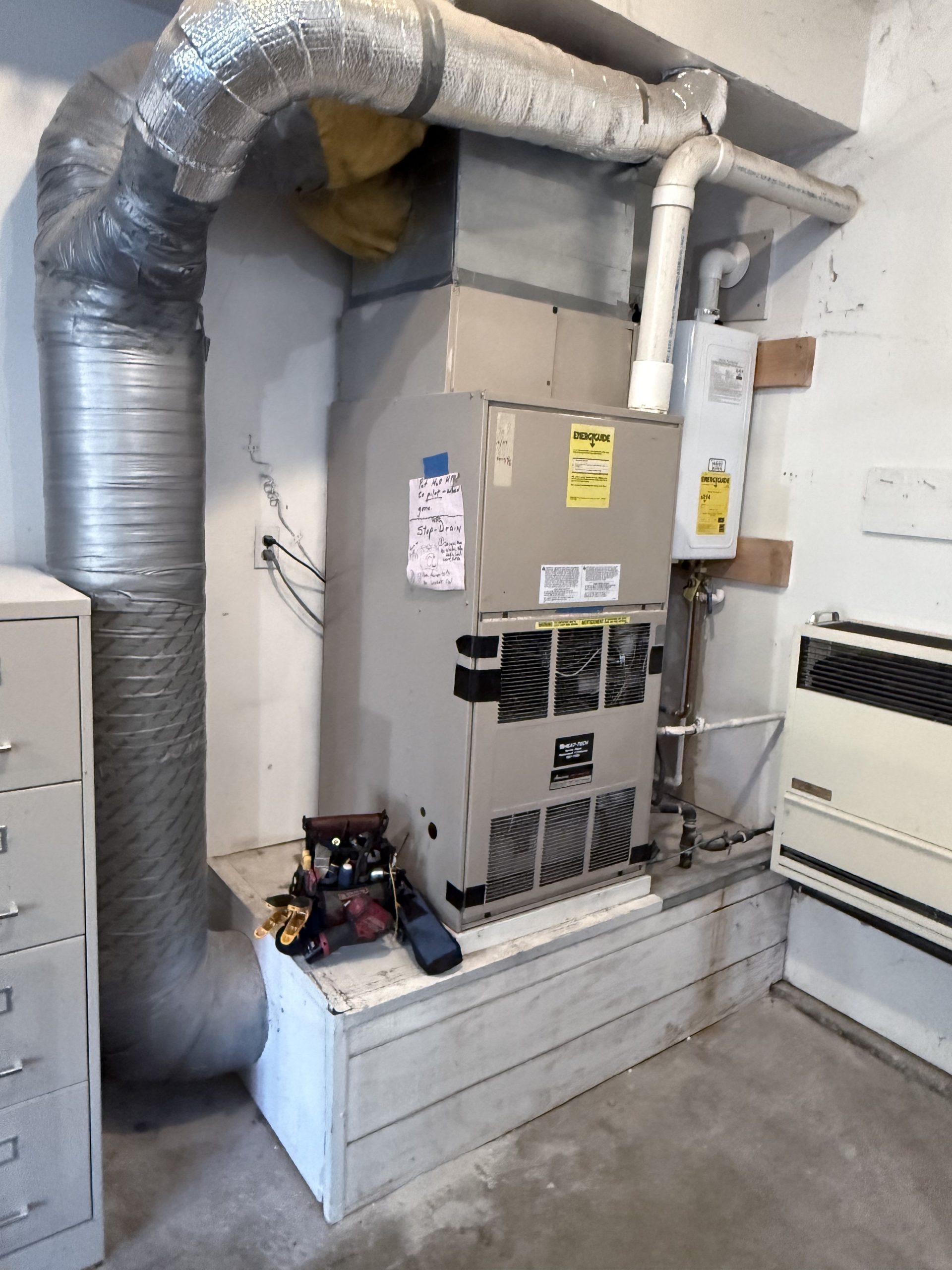 Original furnace on its raised platform before replacement in Gray's Crossing, Truckee