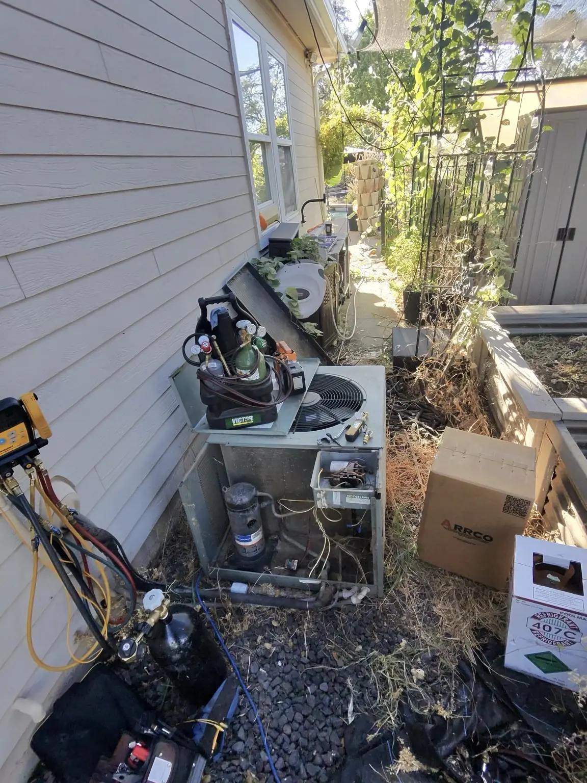 AC compressor replacement project in Lincoln, CA before repairs