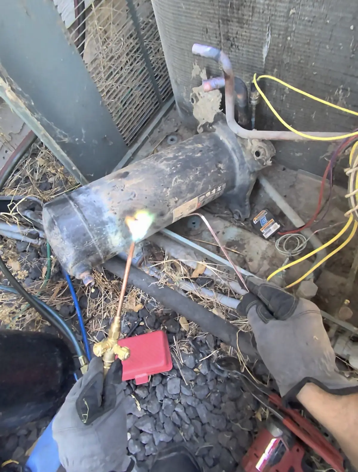 Old AC compressor lines sealed before proper disposal in Lincoln, CA