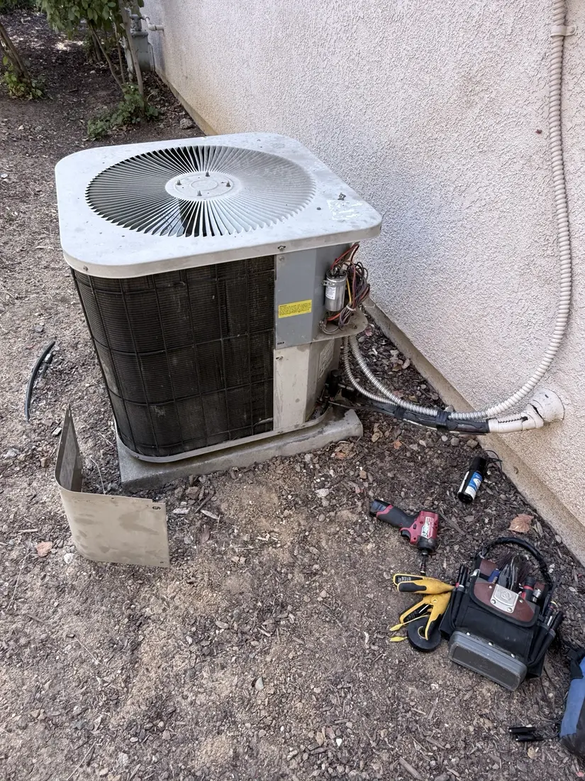 Old outdoor air conditioner before A2L AC replacement in Roseville, CA